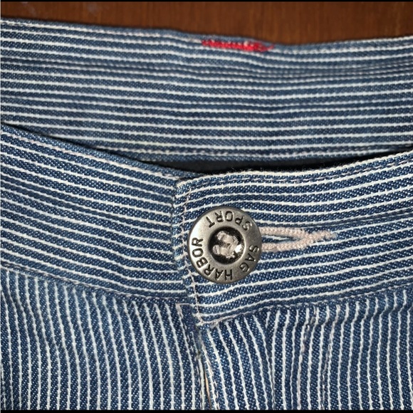 Women’s L Vintage SAG HARBOR SPORT Railroad Blue Striped Cropped Carpenter Pants - Picture 4 of 14